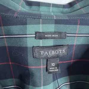 NWT Talbots Perfect Popover Blouse 10 Preppy Workwear Casual Green‎ Tartan Plaid thumbnail 4