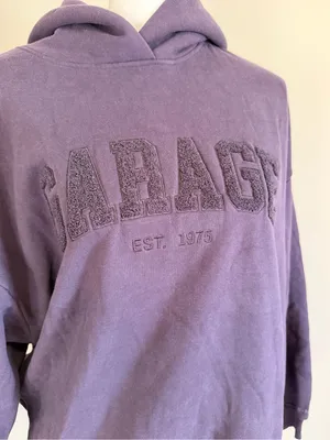 NWOT Garage Ultrafleece oversized Hoodie in plum with Chenille logo size s/m thumbnail 9
