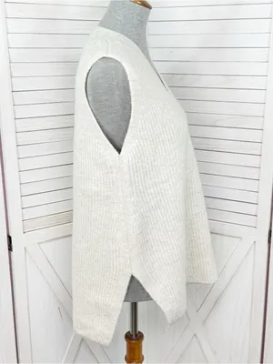 Vince Camuto Oversized V Neck Sleeveless Sweater Vest Beige Small Heritage thumbnail 3