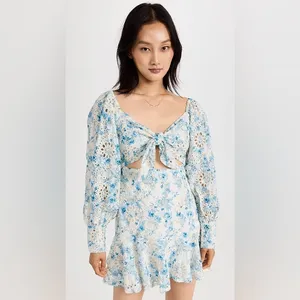En Saison Claire Eyelet Lace Mini Dress with Tie Blue Floral Small NWT thumbnail 9
