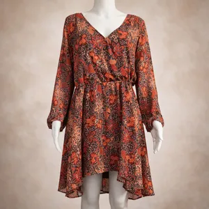 Free People Teegan Mini Dress Red Floral V Neck Boho Festival L 12 Spring Summer thumbnail 2