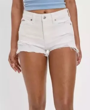 American Eagle Ivory High Rise Shortie Denim Cuffed Bermuda Shorts 14 NEW thumbnail 1