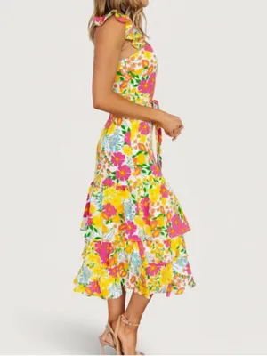 NWT Women’s Baltic Born Dani Ruffle Tiered Midi Dress | Multi Floral Size M thumbnail 4