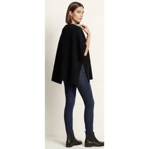Vince Black Ribbed Poncho Cape Sweater Wool Cashmere Size XS Zipper Accent thumbnail 2