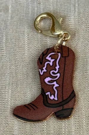 Gold-Clip Brown Cowboy Boot Charm with Pink Accent thumbnail 1