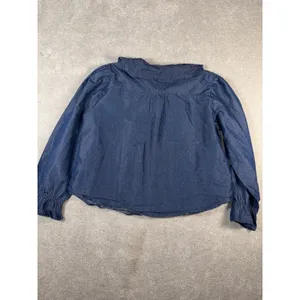 Audrey Lane brand denim blouse‎ collared puff sleeve L thumbnail 7
