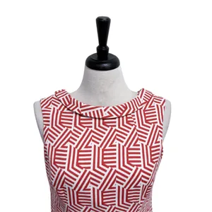 Boden Red Off White Geometric Sleeveless Flap Neck Woven Fit Flare Martha Top 10 thumbnail 2