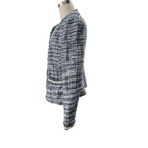 Boston Proper Blue Tweed Jacket Blazer Size 8 Bead Accents Rope Trim thumbnail 2