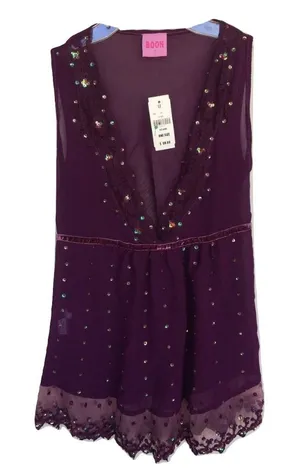 NWT Boon Embellished Lace Trim Purple Tank Top thumbnail 1