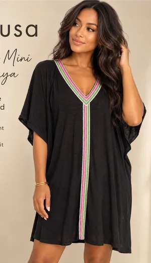 Pitusa Pima Mini Abaya Black Inca Trim Dress Swim Cover Up Standard thumbnail 1