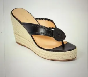 Jack Rogers Black Rowan Leather Woven Wedge Sandals Women’s 9 thumbnail 1