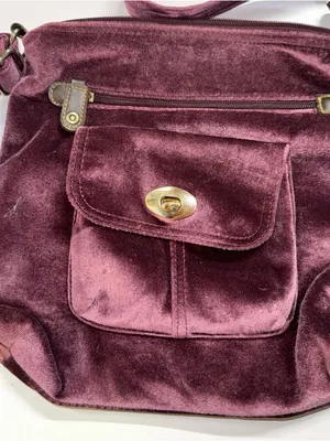 Plum Velvet Crossbody Bag with Antique Brass Hardware thumbnail 4