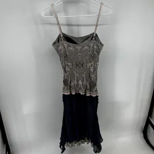 Vintage Cache Dress 100% Silk Knee Beaded Embellished Bow Cami Gray Purple 4 thumbnail 6