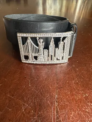 Brighton Black Leather Belt with Silver NYC Skyline Buckle and Rhinestones thumbnail 2