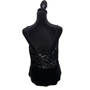 Y2K Whimsigoth Burnout Velvet Cami Top Beaded Lace Fair Grunge Size M Black thumbnail 3