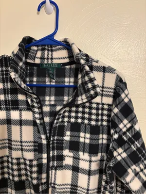 Lauren Ralph Lauren Black White Plaid Fleece Jacket Full Zip Size L thumbnail 6