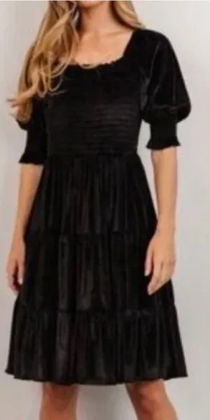 Baltic Born Bliss Smocked Velvet Dress Mini Tiered‎ Black Size Medium thumbnail 1