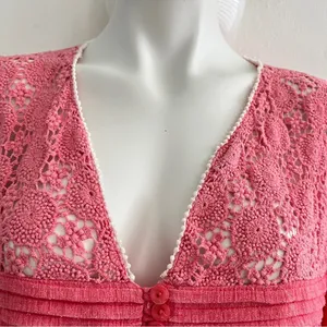 Anthropologie boho babydoll lace blouse top Pink coral SMALL NWOT thumbnail 3