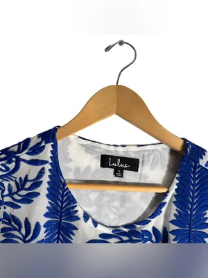 Lulu's Fond of You Shift Dress Women's Small Blue Embroidered Mini Coastal Vacay thumbnail 6