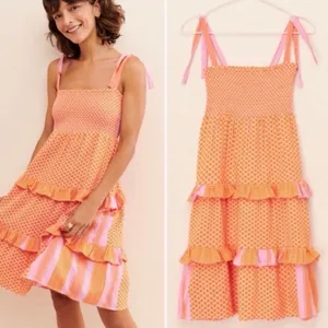 Cecilie Copenhagen Pink & Orange Tiered Tie-Shoulder Dress thumbnail 2