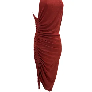 VICI Rust Orange Ruched Asymmetrical Halter Neck Bodycon Midi Dress Size Medium‎ thumbnail 2