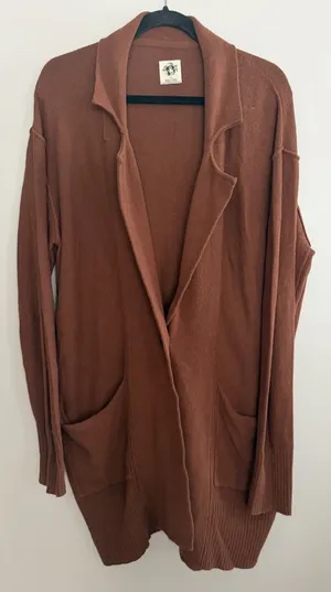 Free People We the Free Oversized Knit Cardigan Brown Women's Size Medium thumbnail 1