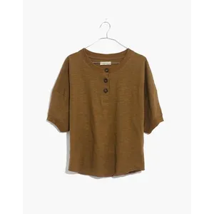 Madewell Rustic 100% Cotton Jersey Raw-Edge Henley Cropped Short Sleeve Tee M thumbnail 2