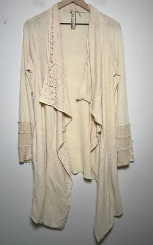 Aratta Silent Journey Women Cardigan Small Cream Lace Waffle Waterfall Boho thumbnail 1