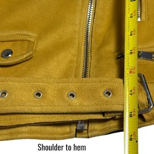 Zara Faux Suede Mustard Yellow Moto Jacket Belted Biker Zip Fall Grunge M thumbnail 12