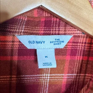 Old Navy Orange & Red Plaid Flannel Tunic The Boyfriend Shirt Size Medium thumbnail 6