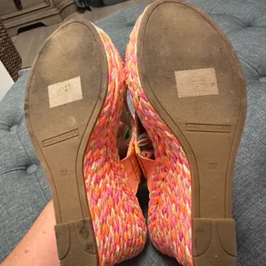 Marc Fisher Pink and Orange Woven Espadrille Wedge thumbnail 10