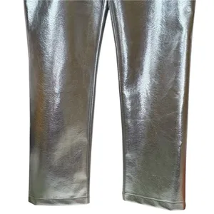 7 For All Mankind Silver Metallic Coated Straight‎ Leg Pants Size Medium NWT thumbnail 9