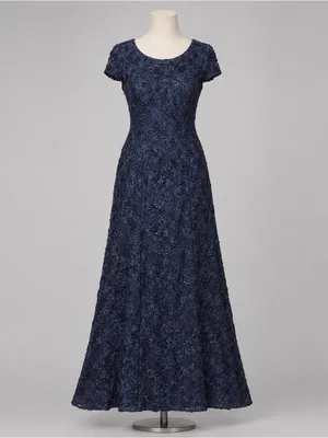 Alex Evenings Navy 3D Rosette Soutache Sequin Mother of Bride Gown Sz 10 Formal thumbnail 3