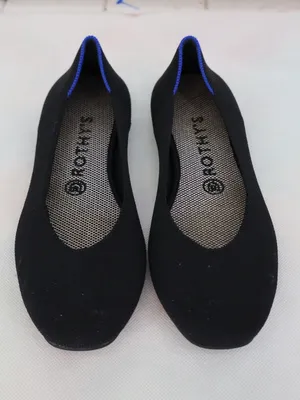 Rothy’s The Flat Women’s 8 Black Knit Ballet Flats Electric Blue Trim Washable thumbnail 2