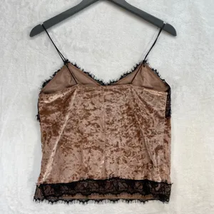 Bershka Velvet Cami Top Lace Trim Spaghetti Strap Brown Tank Top‎ Size S - flaw thumbnail 7