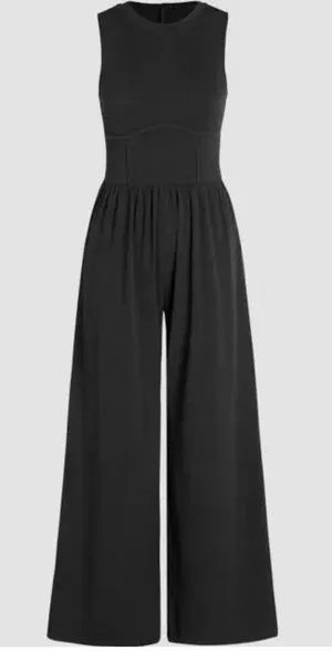 Cider Black Ribbed Wide‑Leg Jumpsuit – Corset Waist SzXL NWT thumbnail 1