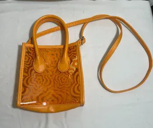 Orange Clear Floral PVC Mini Crossbody Satchel Tote Bag Transparent Top Handle thumbnail 1