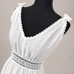 Terzo Millennio 100% Linen Maxi Dress Womens S Made in Italy Crochet Boho White thumbnail 5