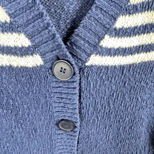525 America Womens Navy Blue Striped Cotton Cropped V-Neck Cardigan Sweater S thumbnail 3