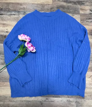 aerie Royal Blue Ribbed Crewneck Sweater thumbnail 1