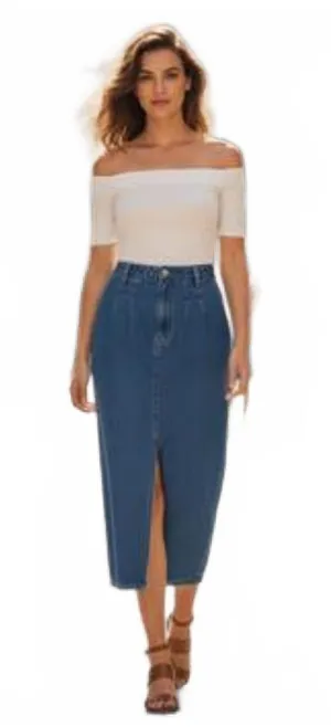 Vintage 90s America America Women's Small Denim Midi Skirt High Waist Skirt thumbnail 1