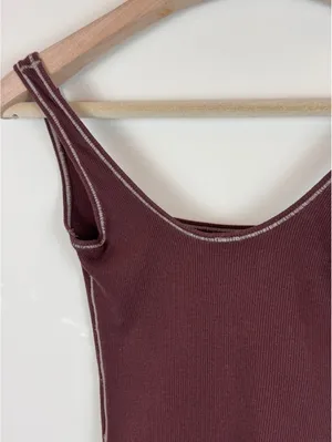SKIMS Cotton Rib Bodysuit Chocolate Brown Scoop Neck Thong Size S thumbnail 9