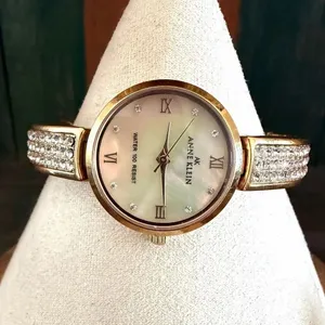 Anne Klein AK Gold Tone Watch Mother of Pearl Dial Crystal Accents Water Resist thumbnail 5