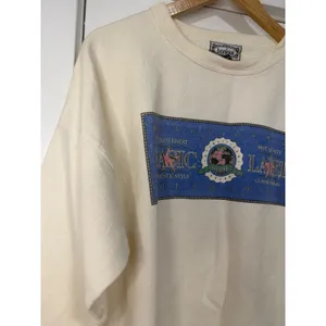 Vintage Bonjour Basic Label Pullover Sweatshirt Cream Graphic Made in USA L thumbnail 9