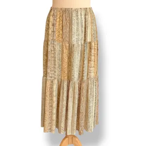 Vintage Petites Earthy Crinkle Rayon Tiered Patchwork Boho Maxi Skirt Festival‎ thumbnail 3