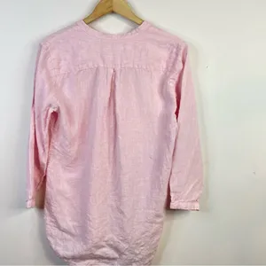 LL Bean Light Pink Premium Flax Linen Split Neck Tunic Top Shirt Blouse womens M thumbnail 8