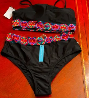 Live life on the beach size Medium bikini Set Black thumbnail 1