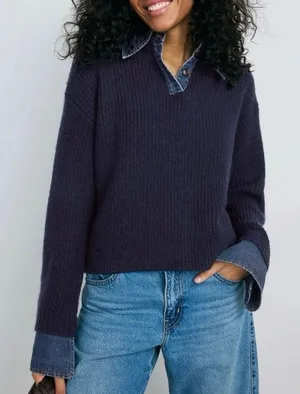 LE JEAN Harvey blue Denim Collar Sweater Large thumbnail 1