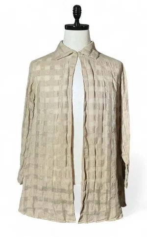 Limited‎ Linen Checkered Open Front Long Sleeve Coastal Sustainable Cardigan M thumbnail 1