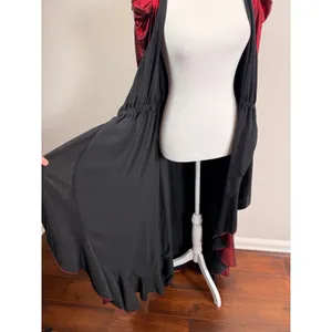 Retrofête Flora Metallic Red Lame Wrap Maxi Puff Sleeve Asymmetrical Gown Small thumbnail 10